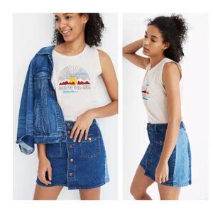 MADEWELL Denim Mini Skirt Pieced Edition Side Color Block Stretch 25